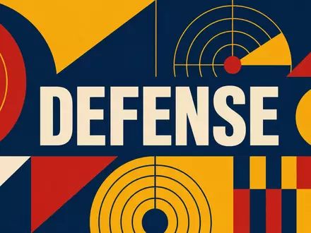 Bauhaus-Poster stellt geometrische Formen und Radarsymbole für L3Harris Technologies, ISIN US5024311095, mit Sektortext DEFENSE dar - Foto: THN