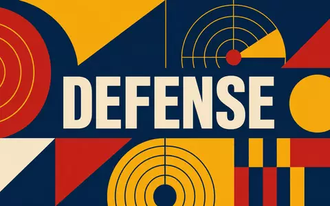 Bauhaus-Poster stellt geometrische Formen und Radarsymbole für L3Harris Technologies, ISIN US5024311095, mit Sektortext DEFENSE dar - Foto: THN