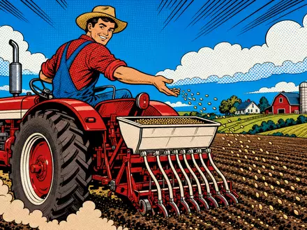 KWS SAAT SE DE0007074007 dargestellt als farbenfrohe Pop-Art-Comic-Szene mit Landwirt und Traktor - Foto: THN