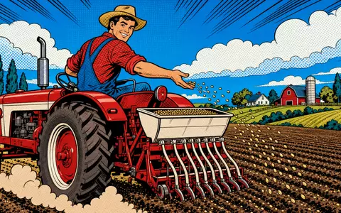 KWS SAAT SE DE0007074007 dargestellt als farbenfrohe Pop-Art-Comic-Szene mit Landwirt und Traktor - Foto: THN