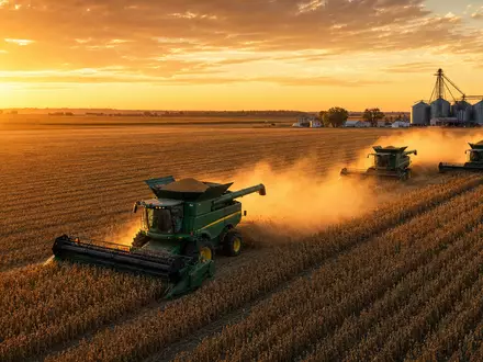 Bunge Global SA US12185T1043 zeigt Mähdrescher bei der Sojabohnenernte im Mittleren Westen - Foto: THN