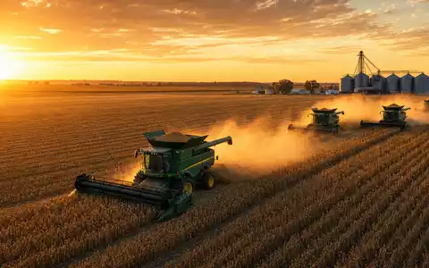 Bunge Global SA US12185T1043 zeigt Mähdrescher bei der Sojabohnenernte im Mittleren Westen - Foto: THN