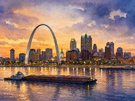 Bunge Global SA US12185T1043 in aquarellierter Skyline von St. Louis am Mississippi mit Getreidekähnen - Foto: THN