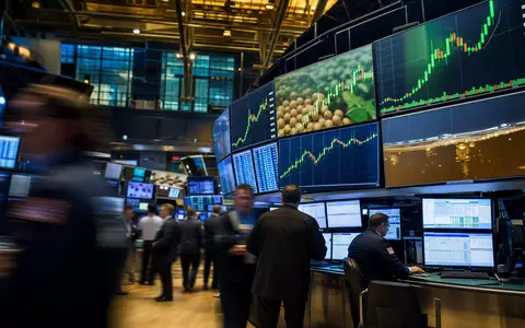 Bunge Global SA US12185T1043 an der NYSE mit Rohstoff-Futures-Charts für Sojabohnen im Handelssaal - Foto: THN