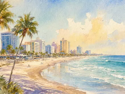 Brown & Brown Inc. Heimatstadt Daytona Beach als stimmungsvolles Aquarell mit Meeresküste US1156371007 - Foto: THN