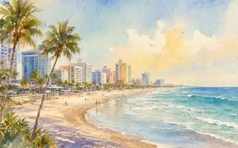 Brown & Brown Inc. Heimatstadt Daytona Beach als stimmungsvolles Aquarell mit Meeresküste US1156371007 - Foto: THN