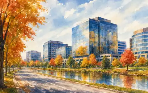 C.H. Robinson Worldwide US12468P1049 als Aquarell des Firmenhauptsitzes in Eden Prairie Minnesota mit Herbstbäumen - Foto: THN