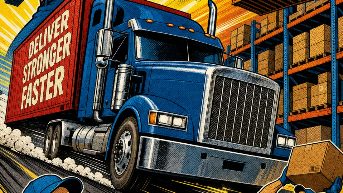 Pop-Art-Comic stilisierter LKW Lagerarbeiter Halftone-Punkte