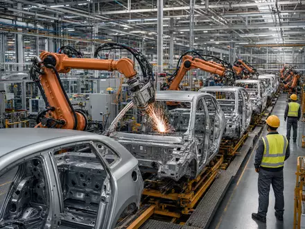 General Motors betreibt ein modernes Montagewerk mit Roboterarmen und Fließbandproduktion, ISIN US37045V1008 - Foto: THN