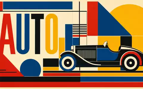 General Motors Automobil Sektor als Bauhaus Poster mit geometrischen Formen und AUTO Schriftzug, ISIN US37045V1008 - Foto: THN