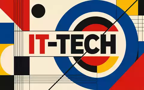 GFT Technologies DE0005800601 als Bauhaus Poster mit geometrischen Primärfarben und zentralem IT TECH Schriftzug - Foto: THN