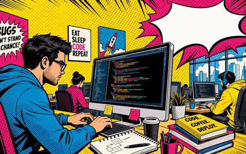 GFT Technologies DE0005800601 als bunter Pop Art Comic mit stylisierten Entwicklern in einem IT Büro - Foto: THN