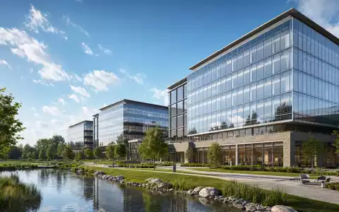 General Mills US3703391032 modernes Unternehmensgebäude als architektonisches CGI-Render mit Glas und Stahl - Foto: THN