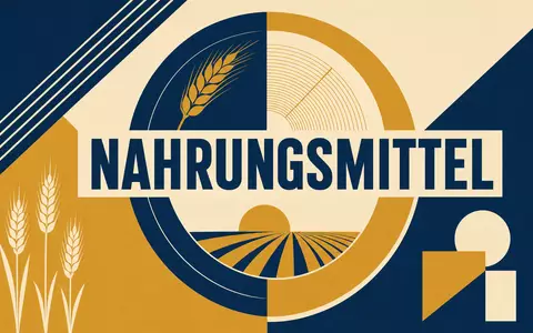 General Mills US3703391032 als geometrisches Bauhaus-Poster im Nahrungsmittel-Sektor in goldenen und marineblauen Farben - Foto: THN