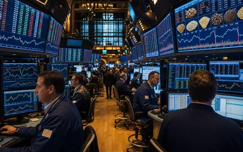 General Mills US3703391032 auf dem NYSE-Handelsparkett mit aktiven Händlern und Nahrungsmittel-Sektor-Charts auf den Bildschirmen - Foto: THN