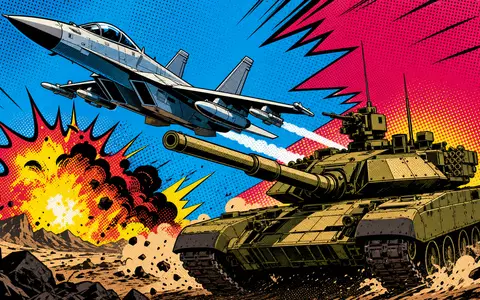 General Dynamics US3695501086 Rüstungsbranche als bunter Pop-Art-Comic mit stilisiertem Kampfjet und Panzer - Foto: THN