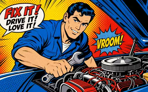 Genuine Parts Company Pop-Art-Comic zeigt Mechaniker mit Schraubenschlüssel am Kfz-Motor, ISIN US3724601055 - Foto: THN