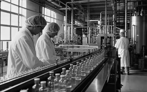 Schwarzweiß-Reportage aus Produktionsanlage illustriert Pharmasektor von Merck & Co. Inc., ISIN US58933Y1055, dokumentarisch fotografiert - Foto: THN