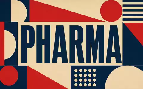 Bauhaus-Poster mit Schriftzug PHARMA visualisiert Branche von Merck & Co. Inc., ISIN US58933Y1055, geometrisch abstrakt - Foto: THN