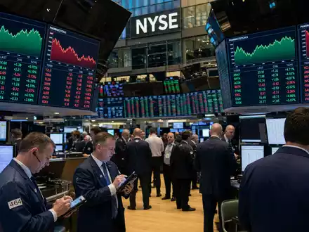 Börsen-Editorial vom NYSE-Handelsraum mit Pharma-Charts symbolisiert Notierung von Merck & Co. Inc., ISIN US58933Y1055 - Foto: THN
