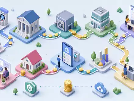 DNB Bank ASA (ISIN NO0010161896) gezeigt als isometrische 3D-Illustration einer Bankwertschöpfungskette mit Geldflüssen und Icons - Foto: THN