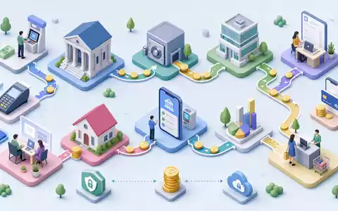 DNB Bank ASA (ISIN NO0010161896) gezeigt als isometrische 3D-Illustration einer Bankwertschöpfungskette mit Geldflüssen und Icons - Foto: THN