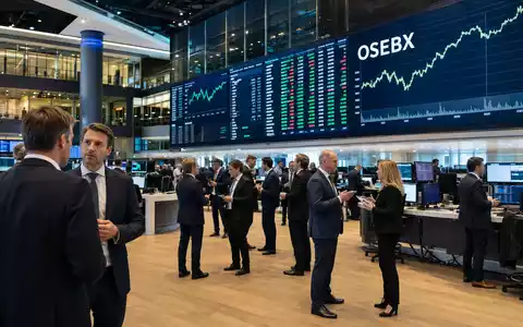 DNB Bank ASA (ISIN NO0010161896) gezeigt im Börsen-Editorial mit Handelsraum, Kursbildschirmen und dem Index-Kürzel OSEBX - Foto: THN