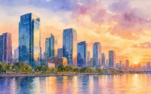 Aquarellbild inspiriert von Société Générale S.A. (FR0000130809) zeigt Pariser Geschäftsviertel La Défense in weichen Farben - Foto: THN