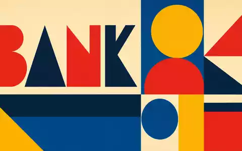 Bauhaus-Poster zu Société Générale S.A. (FR0000130809) zeigt geometrische Formen mit Sektor-Kürzel BANK in kräftigen Farben - Foto: THN