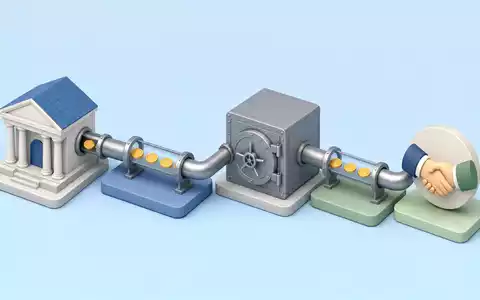Isometrische 3D-Grafik zu Société Générale S.A. (FR0000130809) zeigt Wertschöpfungskette von Einlage bis Kredit schematisch - Foto: THN