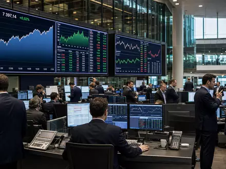 Börsen-Editorial vom Pariser Handelsraum mit CAC 40 Charts illustriert Crédit Agricole S.A. FR0000045072 Bankwert - Foto: THN