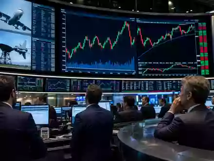 Börsen-Editorial vom Trading-Floor der Euronext Paris zeigt Kurscharts passend zur Notierung von Thales S.A. FR0000121329 - Foto: THN