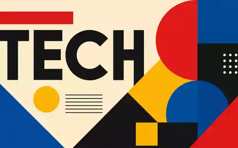 Koninklijke Philips N.V. (NL0000009538) inspiriert geometrisches Bauhaus-Poster mit Kreisen, Dreiecken und Sektor-Schriftzug TECH in Primärfarben - Foto: THN
