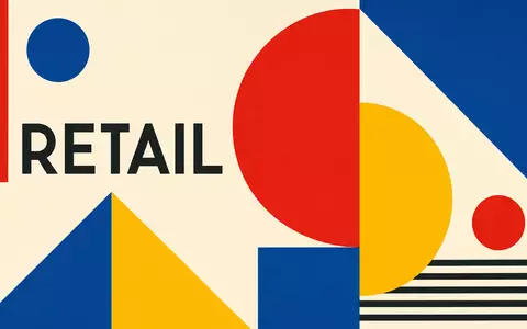 Next plc (GB0032089863): geometrisches Bauhaus-Poster mit Kreisen, Dreiecken und dem Sektor-Schriftzug RETAIL - Foto: THN