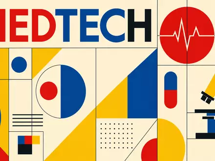 Smith & Nephew plc (ISIN GB0009223206) gehört zur Medizintechnik-Branche, symbolisiert durch ein geometrisches Bauhaus-Poster - Foto: THN
