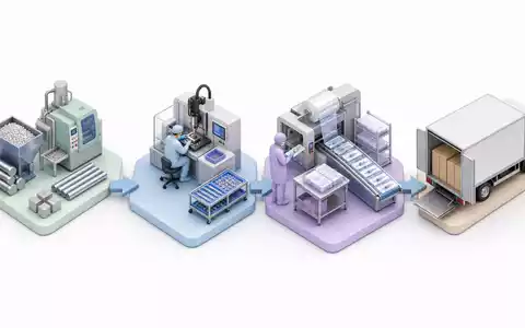 Smith & Nephew plc (ISIN GB0009223206) zeigt eine Wertschöpfungskette als isometrische 3D-Prozessdarstellung mit vier Stufen - Foto: THN
