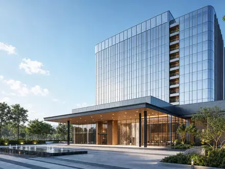 InterContinental Hotels Group PLC (GB00BHJYC057) errichtet moderne Hotelbauten, visualisiert in diesem zeitgenössischen Architektur-Render - Foto: THN