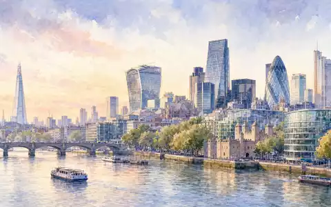 Informa plc (ISIN GB00BMJ6DW54) wird durch eine Aquarell-Ansicht der Londoner Skyline entlang der Themse dargestellt - Foto: THN