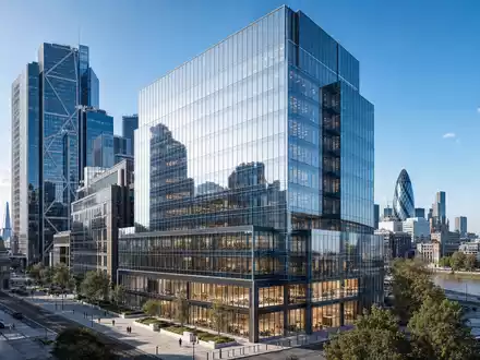 Informa plc (ISIN GB00BMJ6DW54) inspiriert einen Architektur-Render eines modernen BĂŒrohochhauses im Finanzviertel Londons - Foto: THN