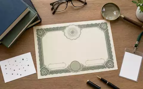 Informa plc (ISIN GB00BMJ6DW54) illustriert ein Flatlay-Arrangement mit Aktienzertifikat, Fachbüchern und Verlags-Utensilien - Foto: THN