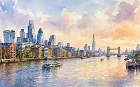 Bunzl plc (ISIN GB00B0744B38) hat Firmensitz in London, gezeigt als stimmungsvolles Aquarellgemälde der Themse - Foto: THN