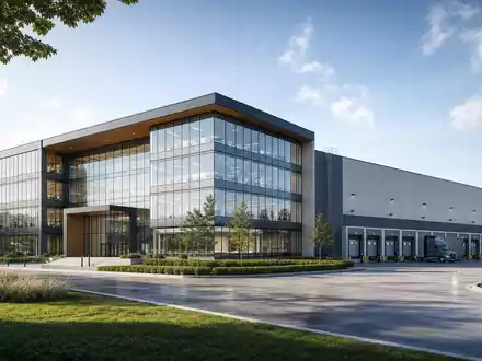 Bunzl plc (ISIN GB00B0744B38) betreibt moderne Bürogebäude und Logistikzentren, hier als futuristisches Architektur-Render visualisiert - Foto: THN