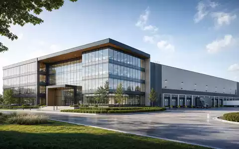 Bunzl plc (ISIN GB00B0744B38) betreibt moderne Bürogebäude und Logistikzentren, hier als futuristisches Architektur-Render visualisiert - Foto: THN