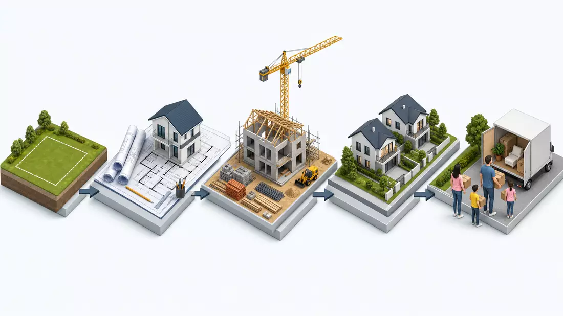 Isometrisches 3D-Diagramm der Wertschöpfungskette im Wohnungsbau