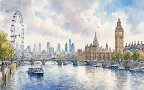 Tate & Lyle PLC (GB0008707753) mit Hauptsitz in London, dargestellt als sanftes Aquarell der Themse-Skyline - Foto: THN