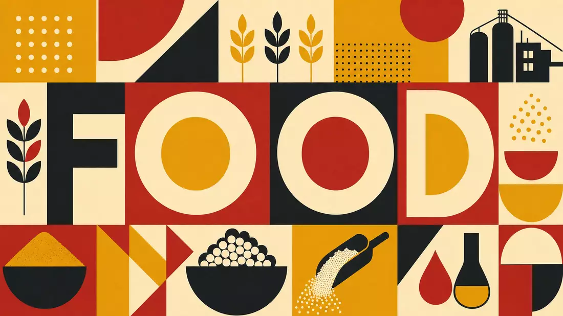Bauhaus-Poster mit geometrischen Formen und Schriftzug FOOD