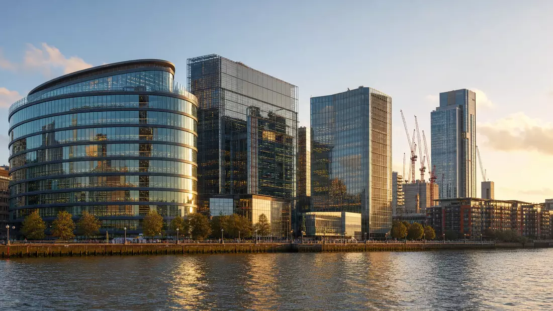 Moderne Bürogebäude in London, Symbolbild für Derwent London plc Immobilienportfolio