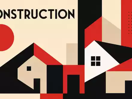 Bellway p.l.c. (GB0000904986) veranschaulicht ein geometrisches Bauhaus-Poster mit Häuserformen und dem Baubranchen-Text Construction - Foto: THN