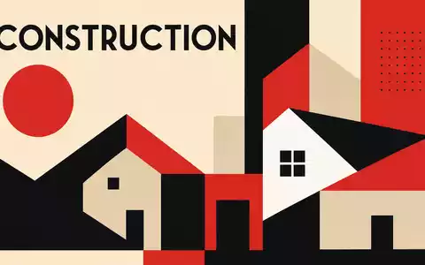 Bellway p.l.c. (GB0000904986) veranschaulicht ein geometrisches Bauhaus-Poster mit Häuserformen und dem Baubranchen-Text Construction - Foto: THN