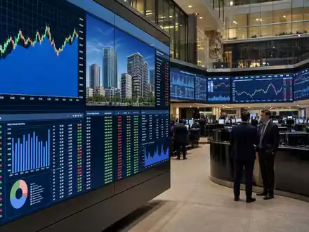 The Unite Group plc GB0033872168 wird editorial am Börsenparkett mit sektorspezifischen Immobilien-Charts in London gezeigt - Foto: THN